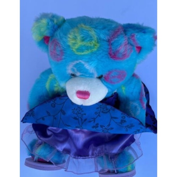 Build A Bear Teddy Blue Peace Sign Plush Animal  Party Dress And Sandals Retired - Picture 3 of 7